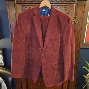 Ralph Lauren Mens Corduroy Stretch Suit Cranberry size 42R and 34/32 pants
